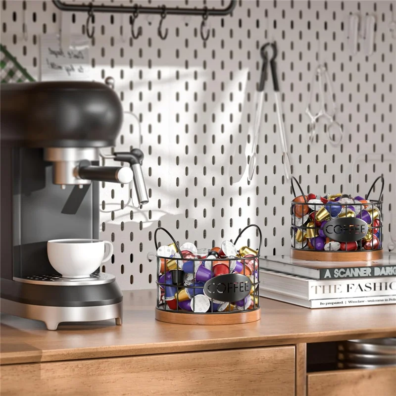 Kaffee -pod -halter Organisator K Cup Storage Basket Mit Griffen Für Küchentätigkeit Kaffee Bar - Schwarz