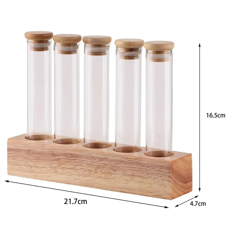 Base in legno Espositore per chicchi di caffè con 5 tubi in vetro trasparente per la conservazione del bancone del bar