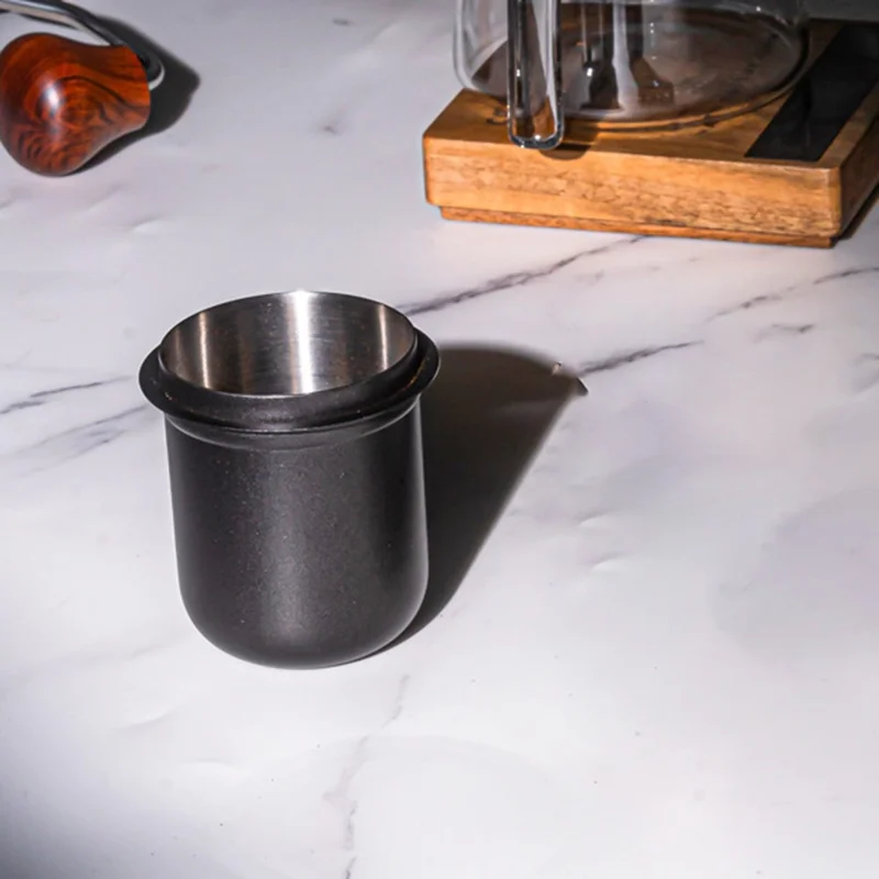 58mm Coffee Grinder Catch Cup Espresso Coffee Dosing Cup Stainless Steel Powder Catcher ( BPA Free, No FDA ) - Black