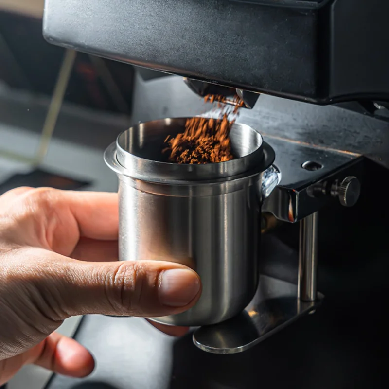 58mm Coffee Grinder Catch Cup Espresso Coffee Dosing Cup Stainless Steel Powder Catcher ( BPA Free, No FDA ) - Black