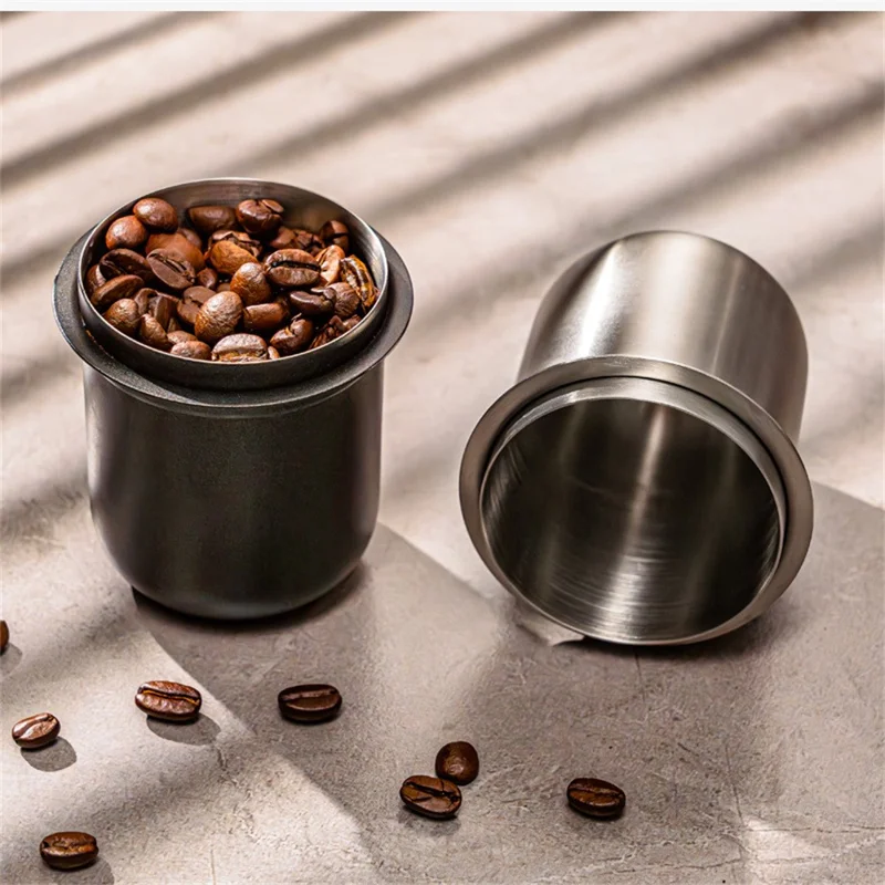 58mm Coffee Grinder Catch Cup Espresso Coffee Dosing Cup Stainless Steel Powder Catcher ( BPA Free, No FDA ) - Black