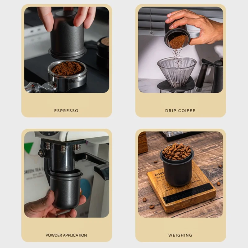 58mm Coffee Grinder Catch Cup Espresso Coffee Dosing Cup Stainless Steel Powder Catcher ( BPA Free, No FDA ) - Black