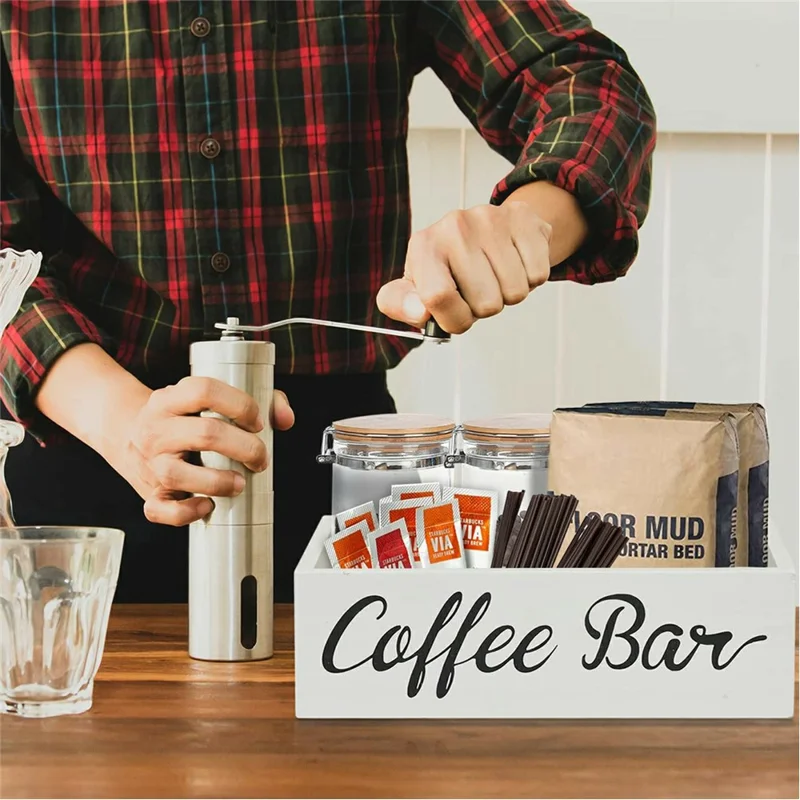 Organizador de Estación de Café de Madera con Dispensador de Bolsitas de Té para Hogar / Oficina / Hotel - Blanco