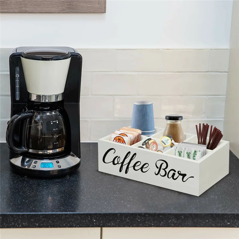 Organizador de Estación de Café de Madera con Dispensador de Bolsitas de Té para Hogar / Oficina / Hotel - Blanco