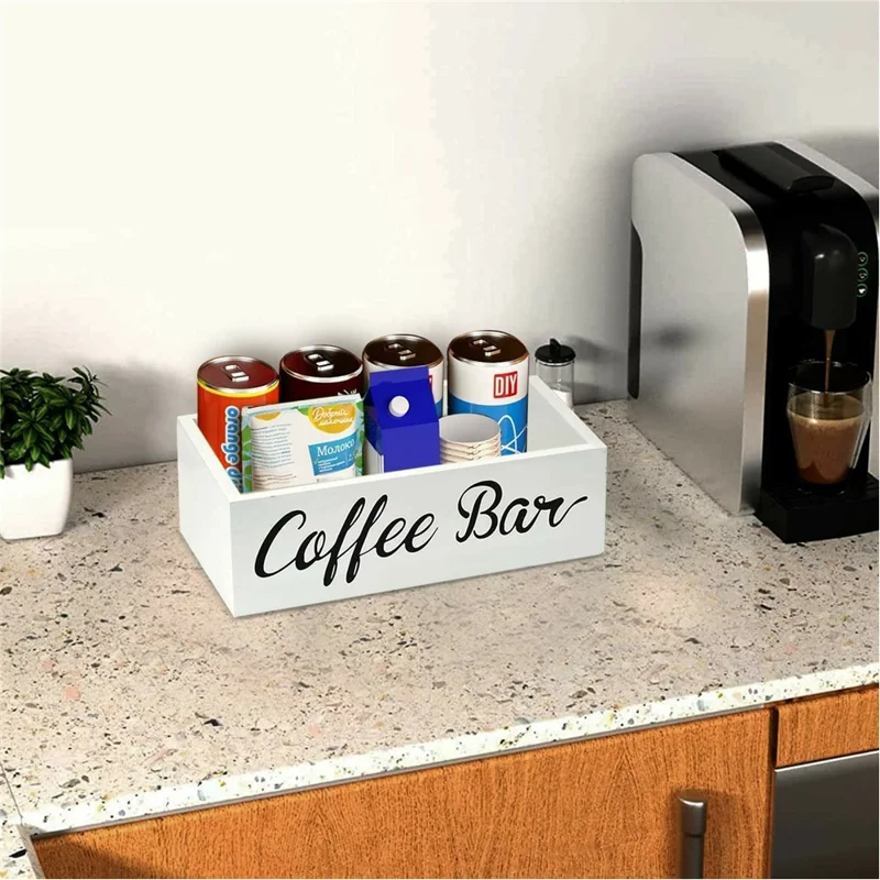 Organizador de Estación de Café de Madera con Dispensador de Bolsitas de Té para Hogar / Oficina / Hotel - Blanco
