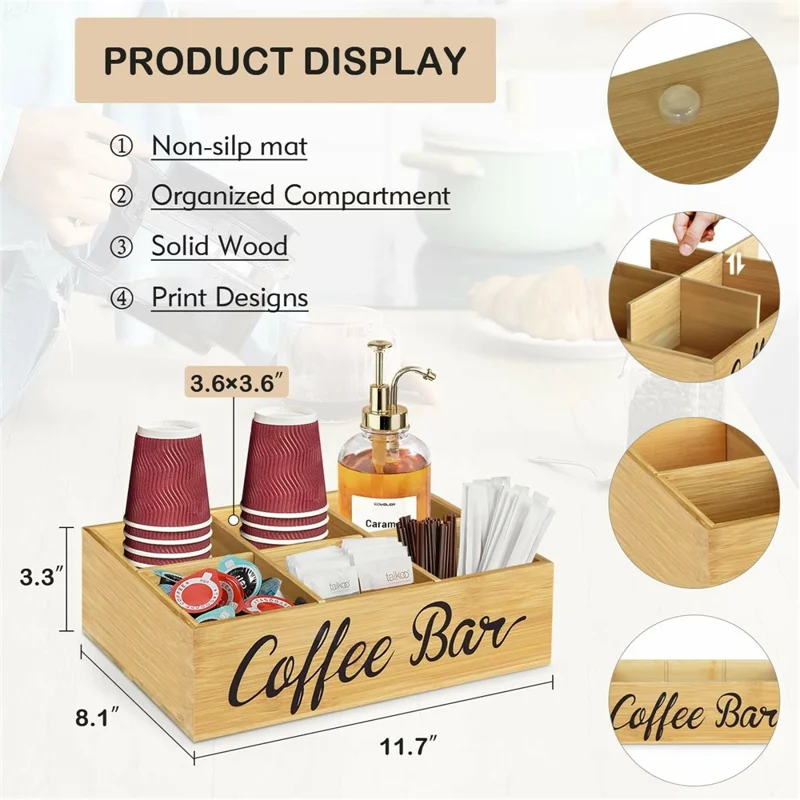 Organizador de Estación de Café de Madera con Dispensador de Bolsitas de Té para Hogar / Oficina / Hotel - Blanco