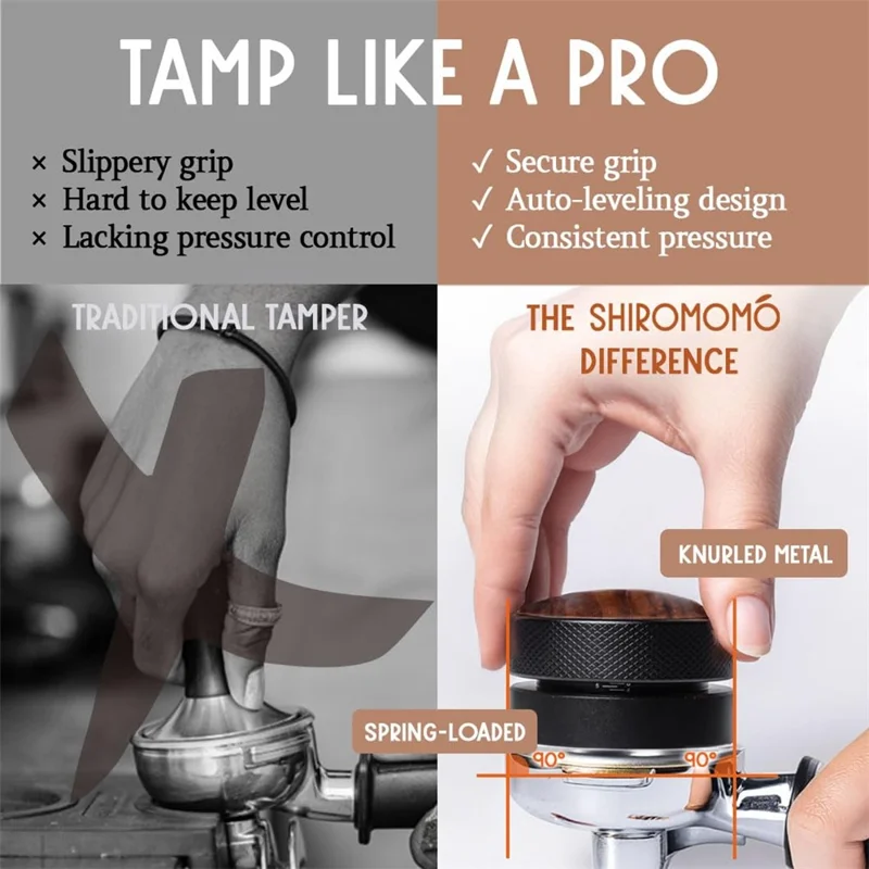 Threaded Bottom Self-Leveling Coffee Tamper Gravity Calibrated Pressure 304 Stainless Steel Espresso Distributor (BPA-Free, No FDA) - 58.35mm