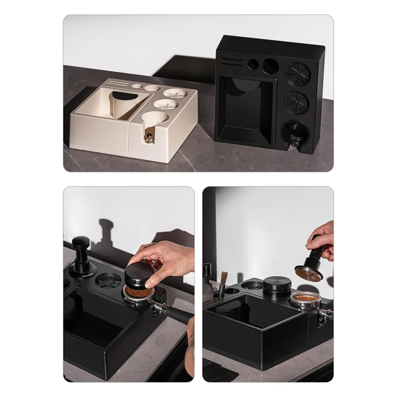 Espresso Tamping Station Zubehör-Organizer mit Knock Box für 51 / 53 / 58mm Portafilter (BPA-frei, Keine FDA) - Schwarz