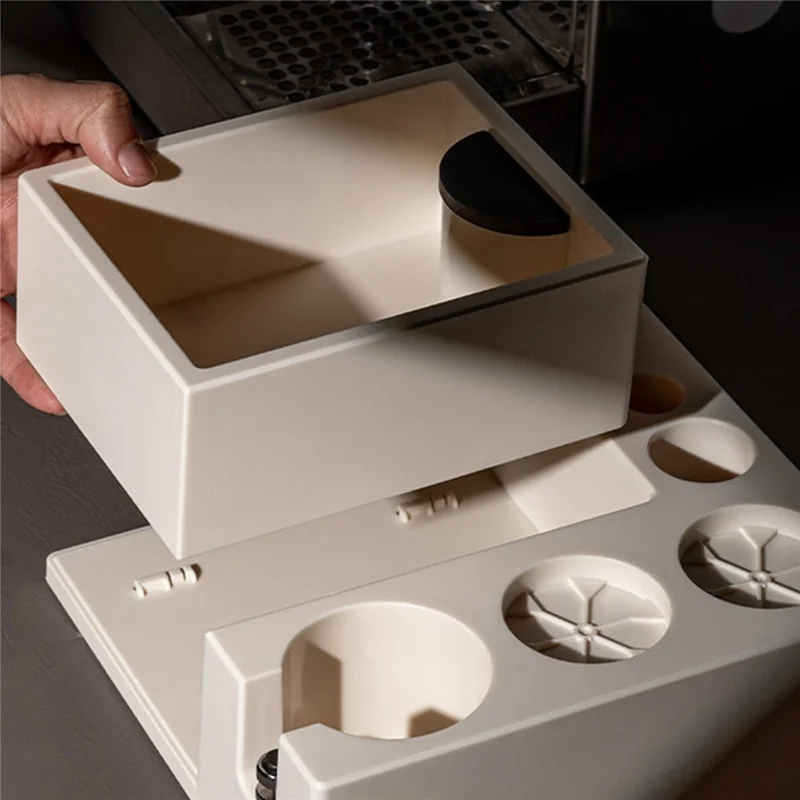 Espresso Tamping Station Zubehör-Organizer mit Knock Box für 51 / 53 / 58mm Portafilter (BPA-frei, Keine FDA) - Schwarz