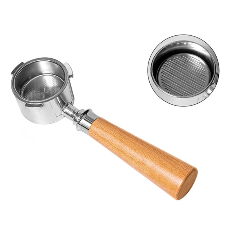 Pour Delonghi EC680 / EC685 Machine à Café Porte-filtre sans Fond en Alliage d'Aluminium de 51 mm avec Poignée en Bois de Hêtre (Sans BPA, Pas d'Homologation FDA)