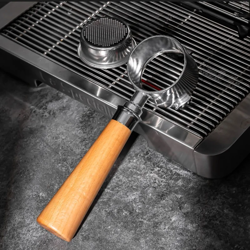 Pour Delonghi EC680 / EC685 Machine à Café Porte-filtre sans Fond en Alliage d'Aluminium de 51 mm avec Poignée en Bois de Hêtre (Sans BPA, Pas d'Homologation FDA)