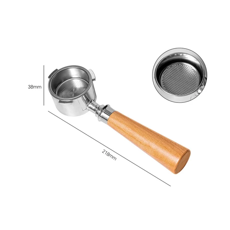 Pour Delonghi EC680 / EC685 Machine à Café Porte-filtre sans Fond en Alliage d'Aluminium de 51 mm avec Poignée en Bois de Hêtre (Sans BPA, Pas d'Homologation FDA)