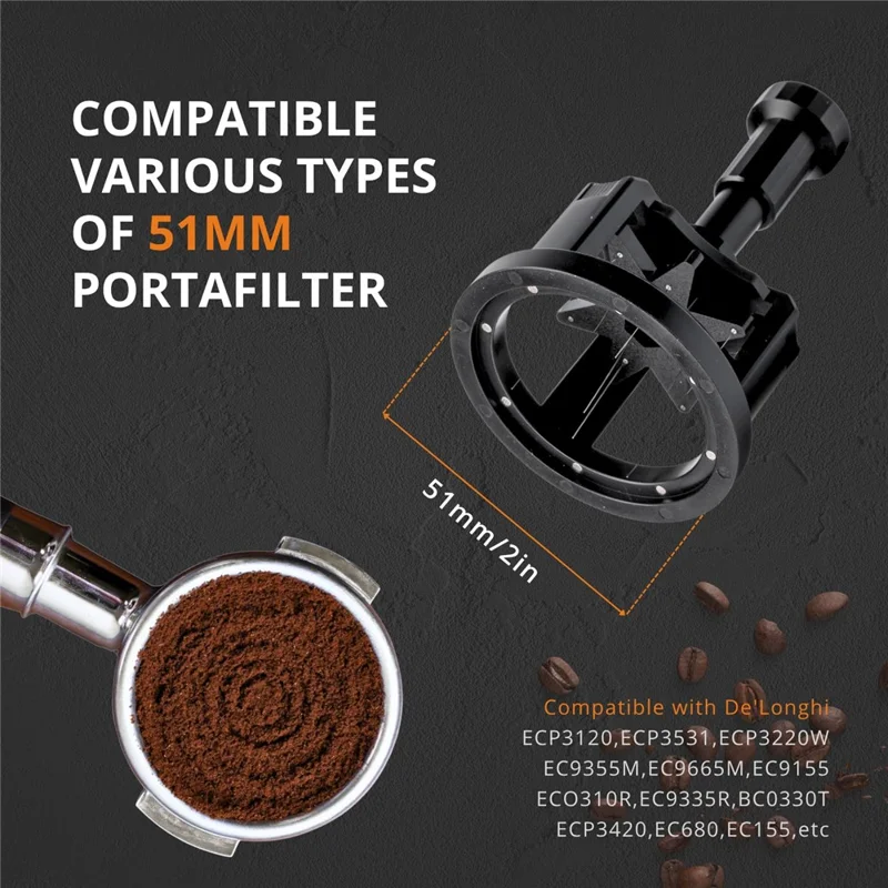 Coffee Distribution Tool Magnetic Base Adjustable Depth Needle Espresso Powder Distributor (BPA-Free, No FDA) - 51mm
