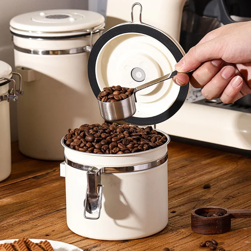 304 Rustfrit Stål Kaffebøtte 1,2 L Madopbevaringsbeholder med Datoovervågning, Skuffe til Kaffe, Bønner - Sølv
