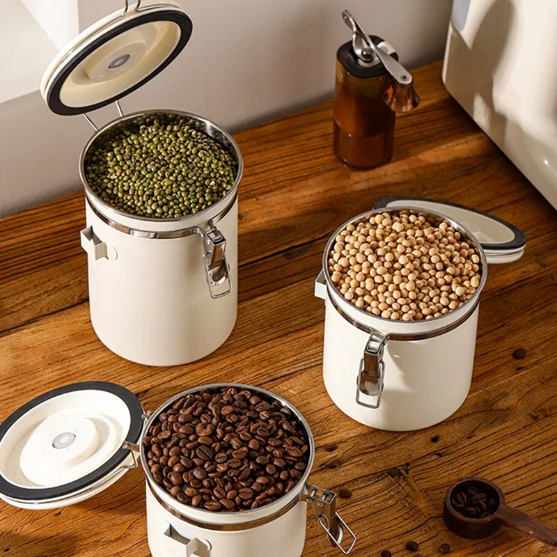 304 Rustfrit Stål Kaffebøtte 1,2 L Madopbevaringsbeholder med Datoovervågning, Skuffe til Kaffe, Bønner - Sølv