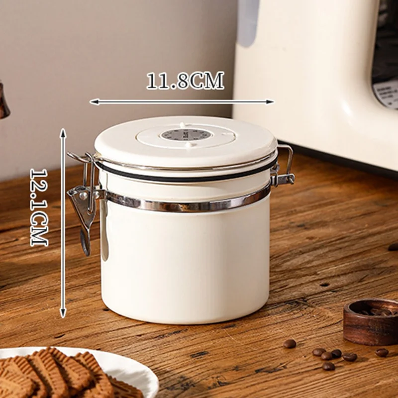 304 Rustfrit Stål Kaffebøtte 1,2 L Madopbevaringsbeholder med Datoovervågning, Skuffe til Kaffe, Bønner - Sølv