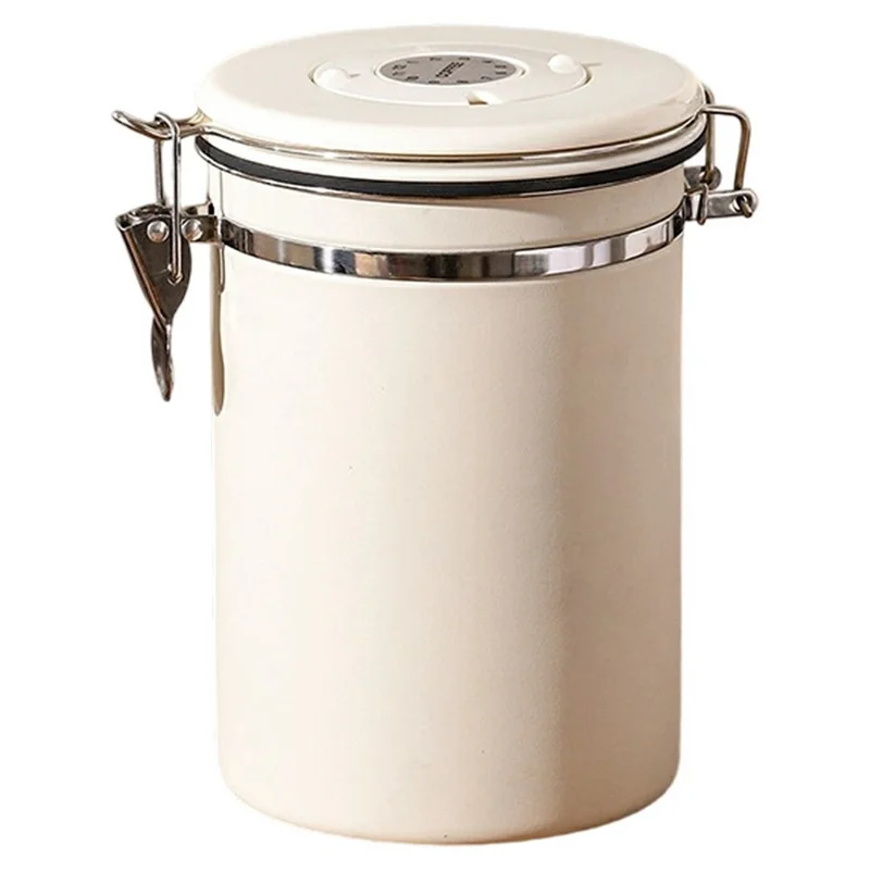 304 Stainless Steel Coffee Canister 1.8L Food Storage Container with Date Tracker, Scoop for Coffee, Beans - White