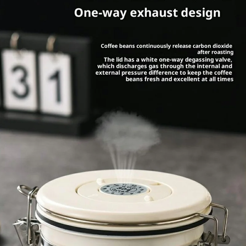 304 Stainless Steel Coffee Canister 1.8L Food Storage Container with Date Tracker, Scoop for Coffee, Beans - White