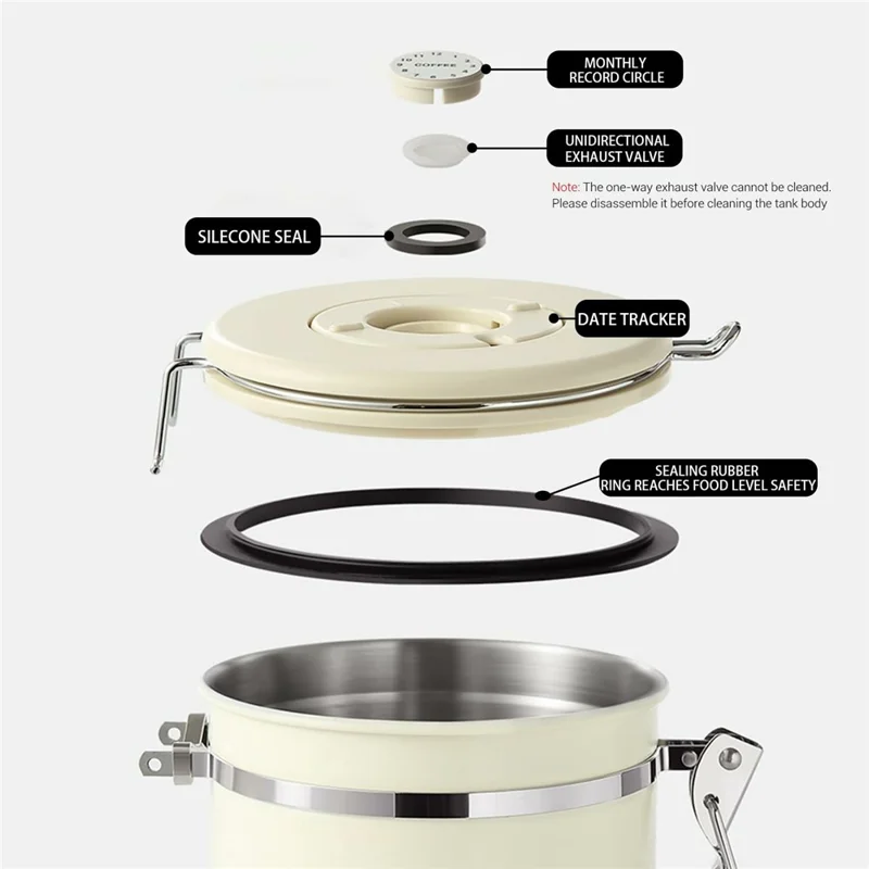Coffee Bean Storage Container 1500ml Stainless Steel Airtight Canister with CO2 Valve For Coffee Grounds Tea - Beige