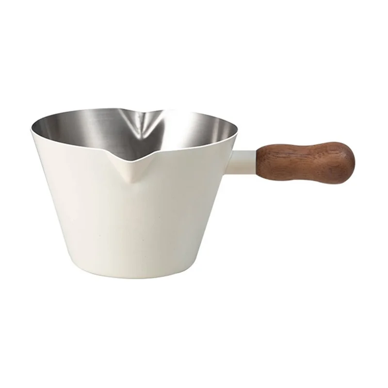 Bicchiere per caffè espresso con manico in noce 120ML Tazza da misurazione in acciaio inossidabile con beccuccio e scala per barista - Beige