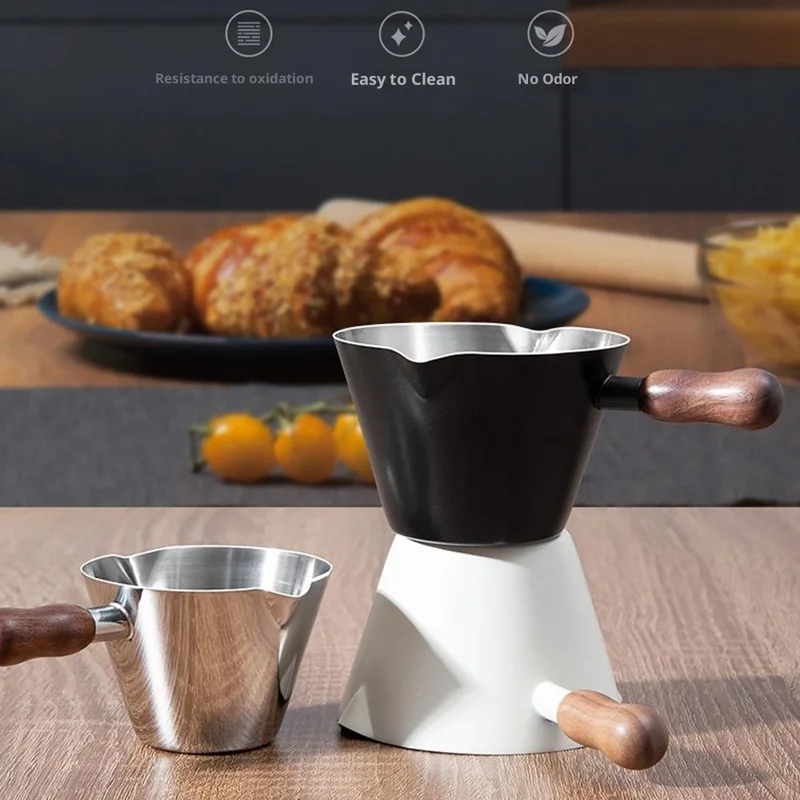 Walnut Handle Espresso Shot Glass 200ML Stainless Steel Measuring Cup With Spout And Scale For Barista - Black