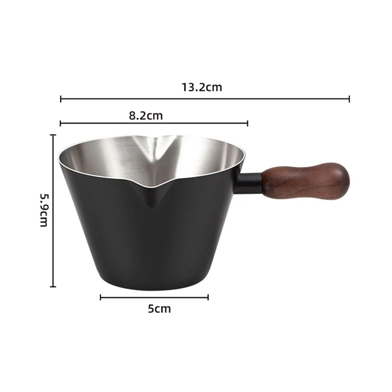 Walnut Handle Espresso Shot Glass 200ML Stainless Steel Measuring Cup With Spout And Scale For Barista - Black