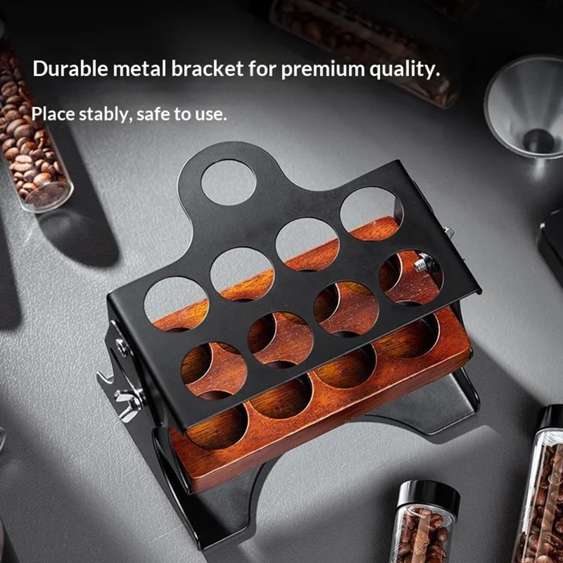 Juego de almacenamiento para granos de café con estante ajustable y 8 frascos de vidrio/funel - Negro