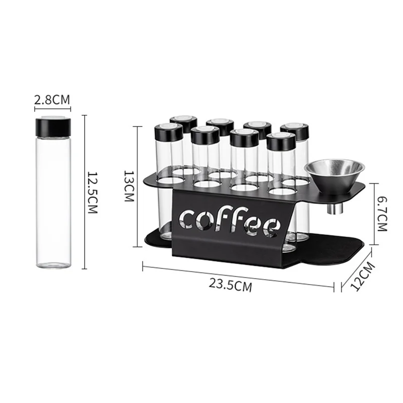 Набор банок для хранения кофейных зёрен с 8 бутылками / воронкой, прозрачные герметичные контейнеры - Черный