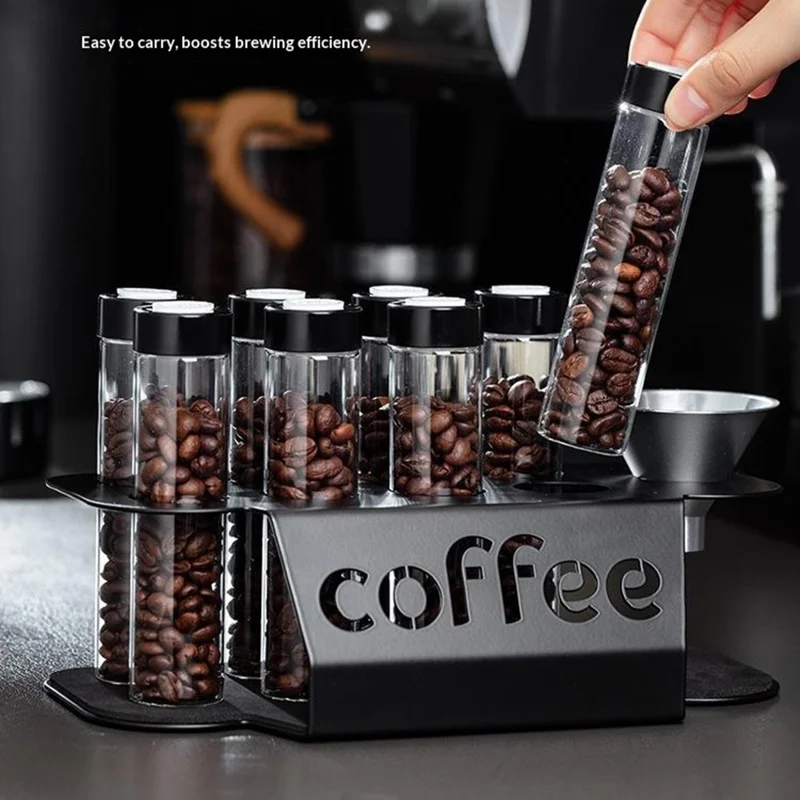 Набор банок для хранения кофейных зёрен с 8 бутылками / воронкой, прозрачные герметичные контейнеры - Черный