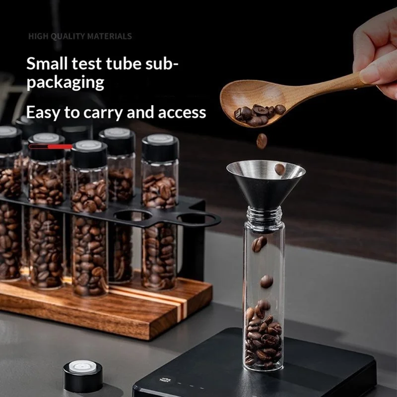 Juego de recipientes para almacenar café con 8 frascos de vidrio/funel, estante de exhibición con base de madera