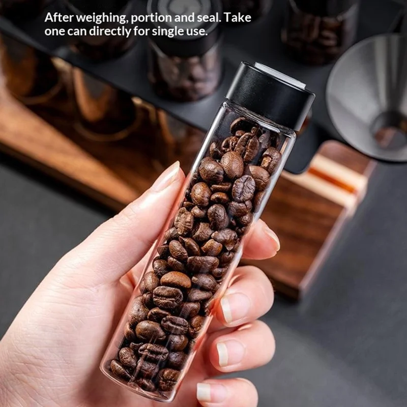 Juego de recipientes para almacenar café con 8 frascos de vidrio/funel, estante de exhibición con base de madera