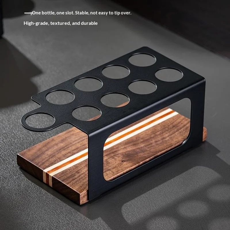 Juego de recipientes para almacenar café con 8 frascos de vidrio/funel, estante de exhibición con base de madera