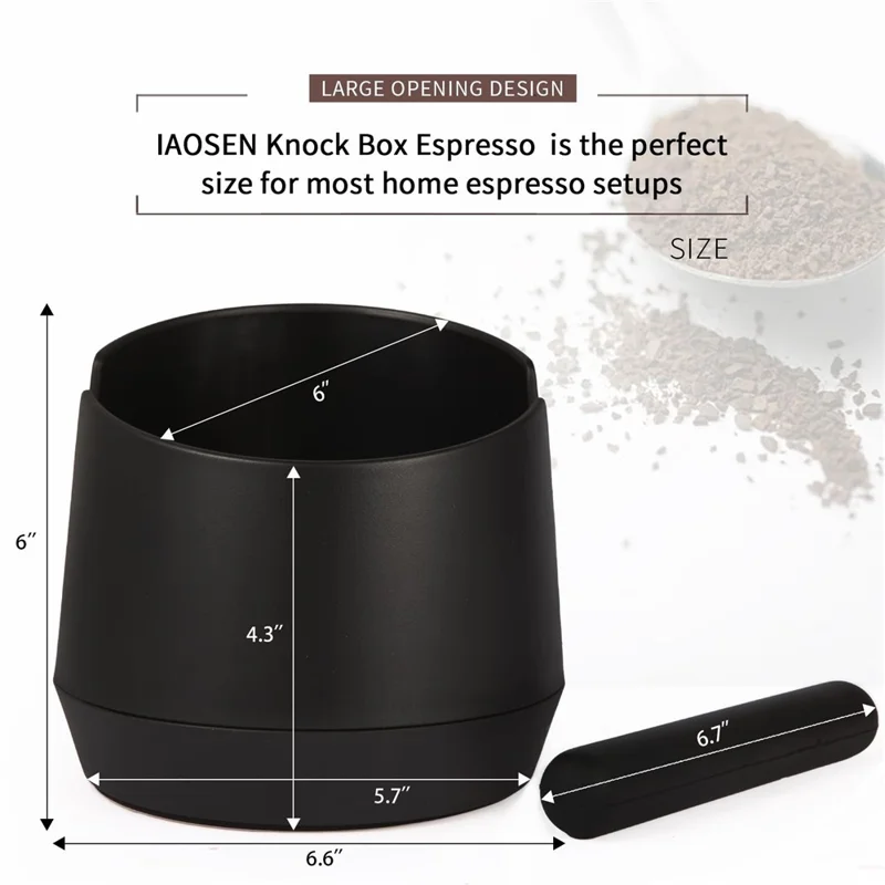 IAOSEN Stor espresso-knokkassette 6 tommer ABS kaffegrundbeholder med aftagelig gummistang og skridsikker bund til privat og kommerciel brug