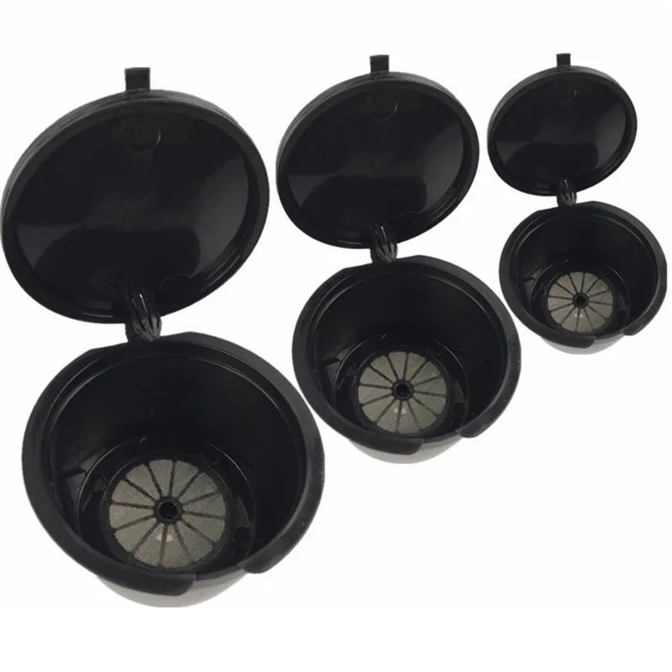 3PCS Coffee Machine Universal Capsule Cup Reusable Cup Coffee Filter BPA-free No FDA Certified Replacement with Spoon for Dolce Gusto - Black