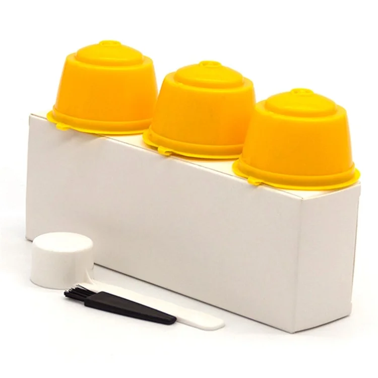 3PCS Coffee Machine Universal Capsule Cup Reusable Cup Coffee Filter BPA-free No FDA Certified Replacement with Spoon for Dolce Gusto - Yellow