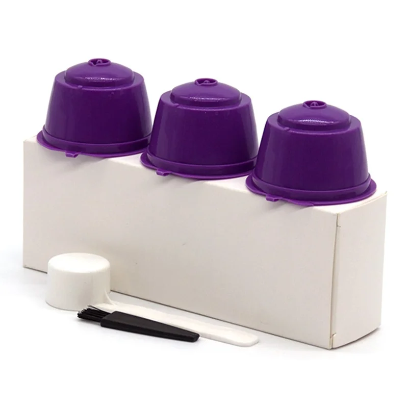 3PCS Coffee Machine Universal Capsule Cup Reusable Cup Coffee Filter BPA-free No FDA Certified Replacement with Spoon for Dolce Gusto - Purple
