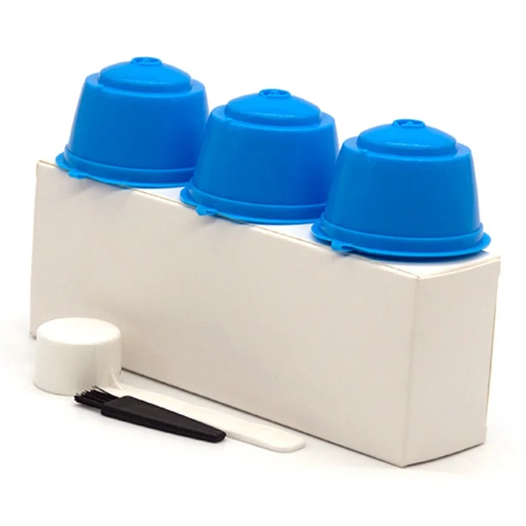 3PCS Coffee Machine Universal Capsule Cup Reusable Cup Coffee Filter BPA-free No FDA Certified Replacement with Spoon for Dolce Gusto - Sky Blue
