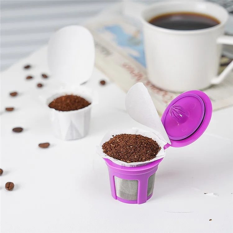 4pcs Pods de Filtre à Café K Tasse Réutilisable + 50pcs Filtre de Café en Papier Jetable Avec Couvercle Pour Keurig (pas de Certification Fda, Sans Bpa)