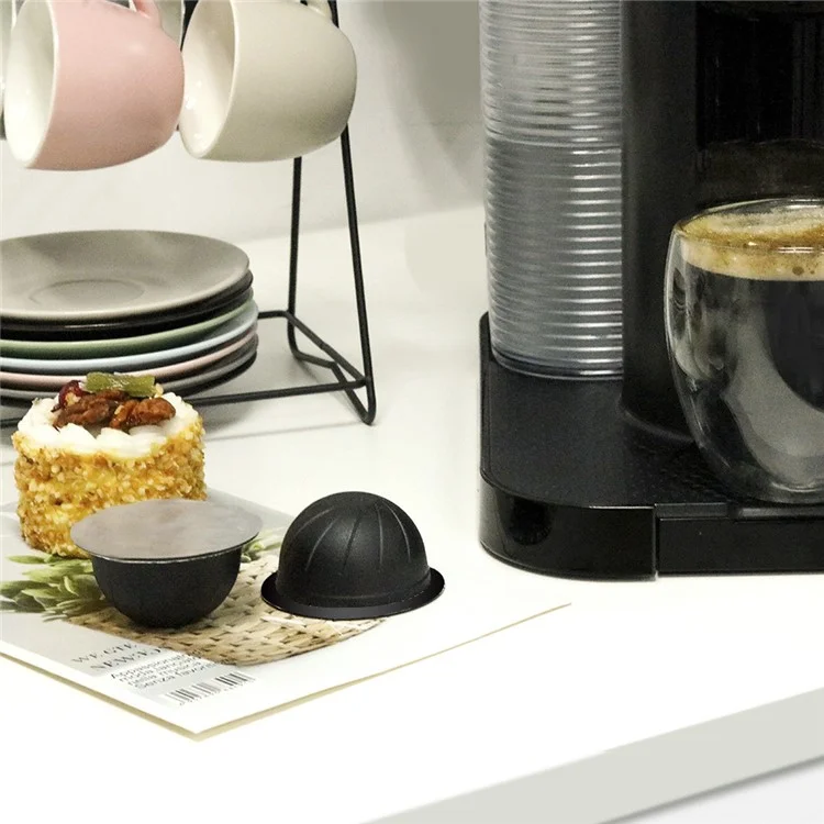 2 Pcs 230ML Réutilisable Capsule à Café Tasse BPA-free Sans Certification FDA Rechargeables Vertuo Pods avec Base en Hêtre + Cuillère + Brosse + 20 Pcs Feuille d'Aluminium pour Nespresso Vertuoline