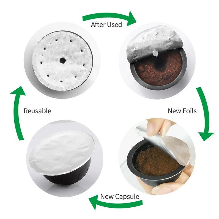 2 Pcs 230ML Réutilisable Capsule à Café Tasse BPA-free Sans Certification FDA Rechargeables Vertuo Pods avec Base en Hêtre + Cuillère + Brosse + 20 Pcs Feuille d'Aluminium pour Nespresso Vertuoline