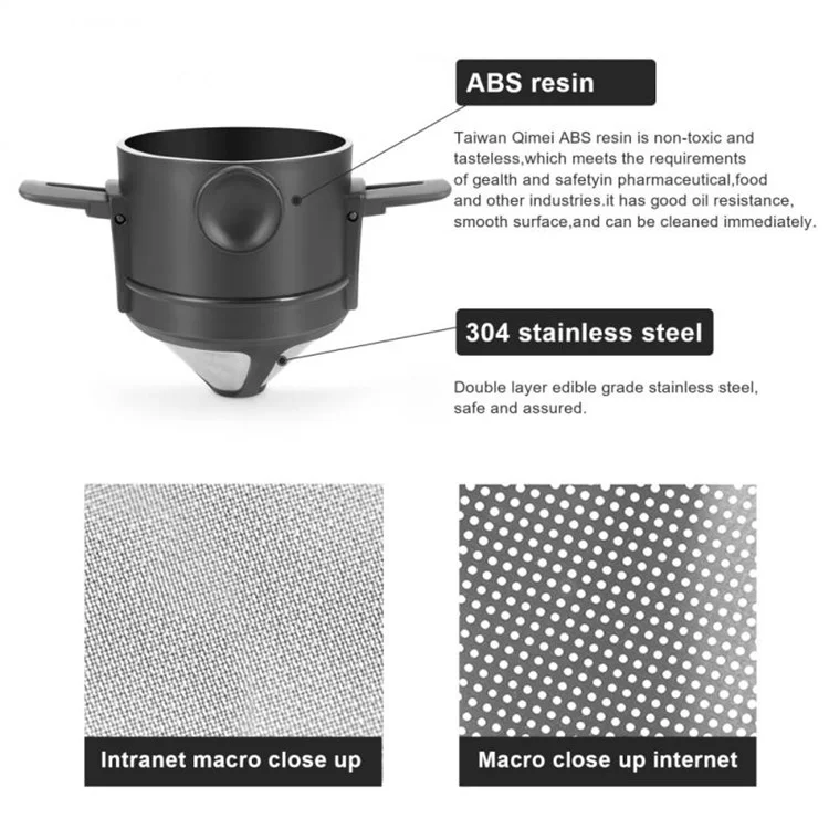 LB001T Edelstahl-Mesh-Kaffeefilter, papierlos, wiederverwertbarer Tropfkaffee-Zubereiter mit Tassenbasis (BPA-frei, keine FDA-Zertifizierung) - Schwarz