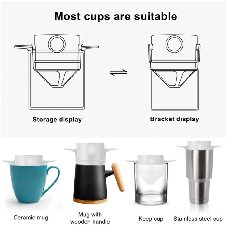 LB001T Edelstahl-Mesh-Kaffeefilter, papierlos, wiederverwertbarer Tropfkaffee-Zubereiter mit Tassenbasis (BPA-frei, keine FDA-Zertifizierung) - Schwarz