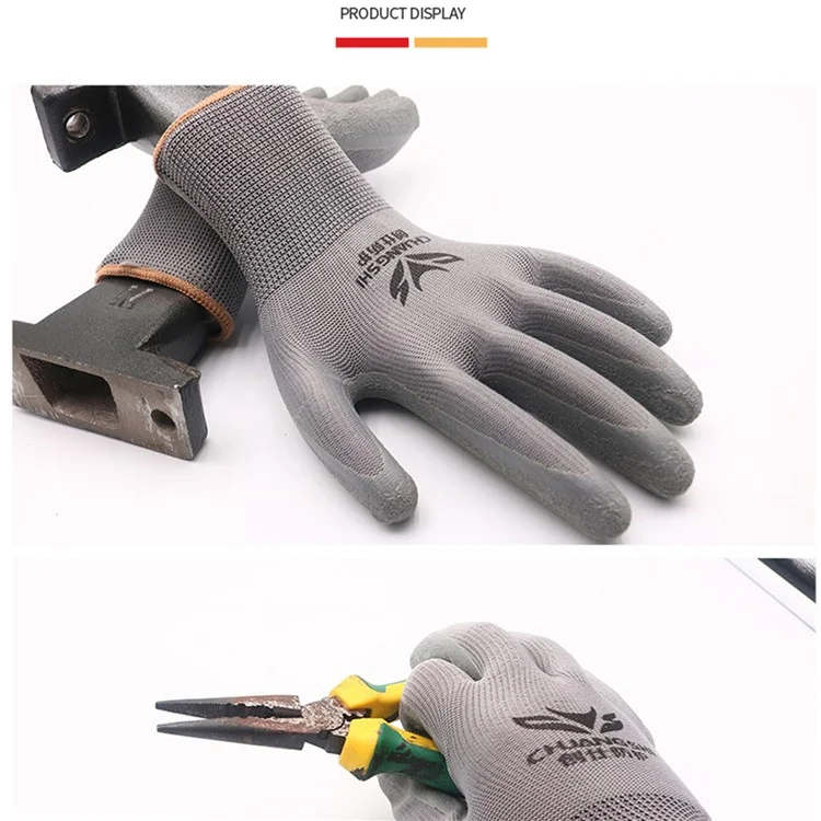 CHUANGSHI 12 Pairs Latex+Nylon Gloves Construction Site Labor Protection Gloves - Grey
