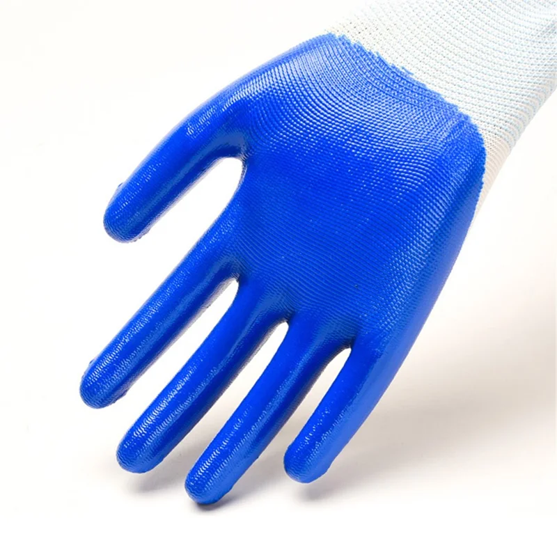 CHUANGSHI 12 Pairs NBR Work Gloves Anti-Slip Grip Builders Gloves - White+Blue