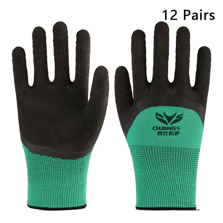 CHUANGSHI 12 Pairs Foam Latex Labor Gloves Anti-Slip Gardening Work Gloves