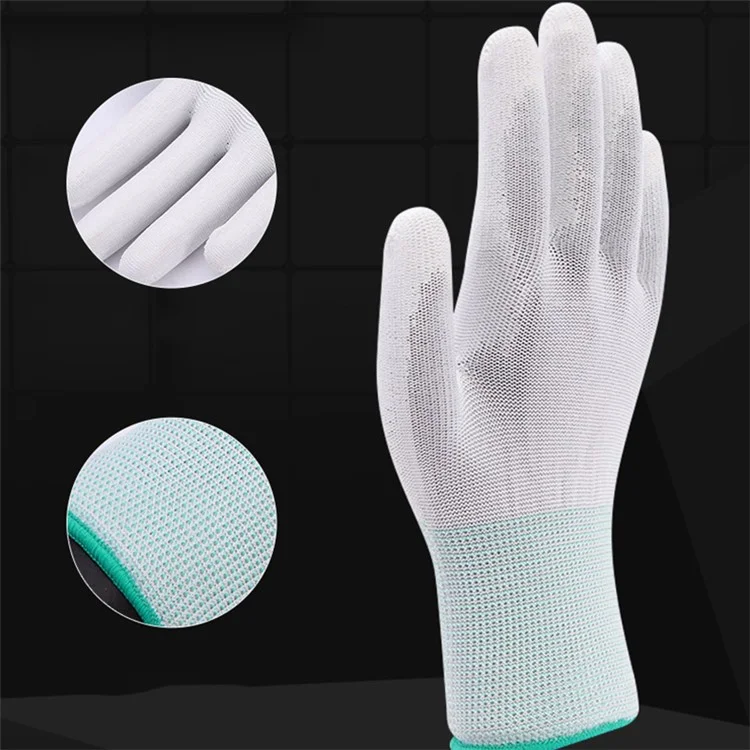 10 Pairs / Bag PU+Nylon Gloves Breathable Labor Protection Gloves, Size M - White+Green
