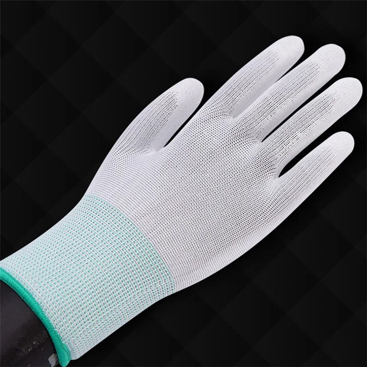 10 Pairs / Bag PU+Nylon Gloves Breathable Labor Protection Gloves, Size M - White+Green