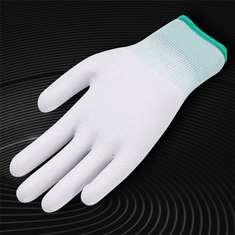 10 Pairs / Bag PU+Nylon Gloves Breathable Labor Protection Gloves, Size M - White+Green