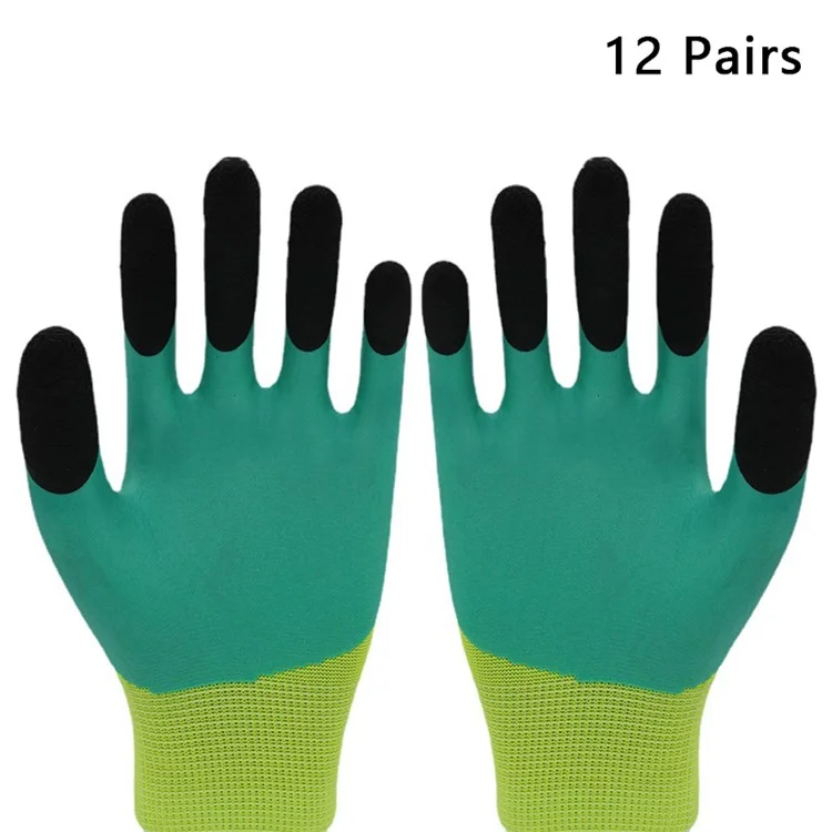 CHUANGSHI 12 Pairs Anti-Slip Latex Safety Gloves Builders Gardening Work Gloves