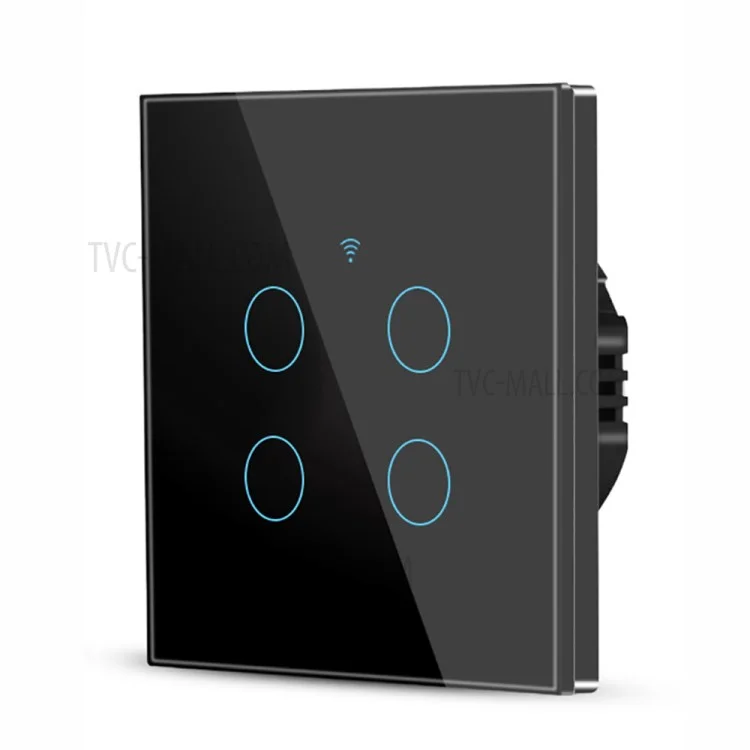 SMATRUL TMW403 EU Plug WiFi+433MHZ Interrupteur mural intelligent à commande tactile avec minuterie et compte à rebours pour Alexa Google Home, 4 prises WiFi - Noir